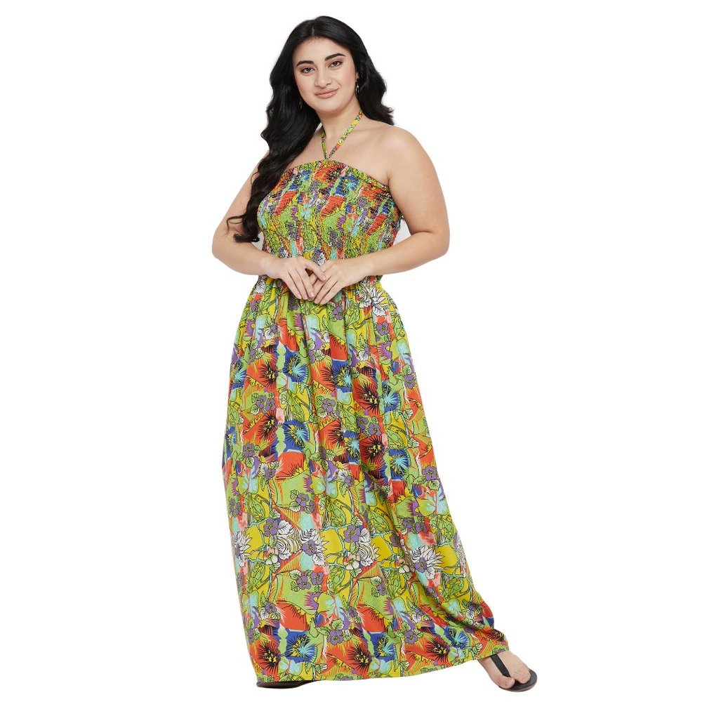 Floral Print Multicolor Polyester Tube Dress for Women - Picture 3 of 7